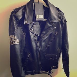 Mens Harley Davidson Distressed Blk Leather-Jkt M